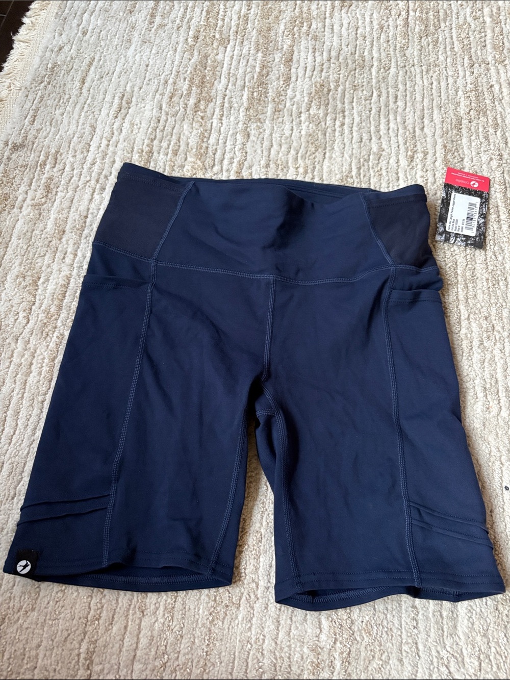 oiselle Navy High-Waist Bike Shorts with Side Pockets